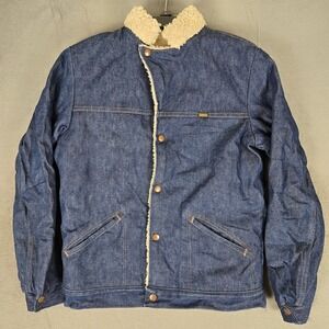 Maverick Ranch Coat Denim Jacket Men Small Blue Sherpa Lined Vintage USA Western